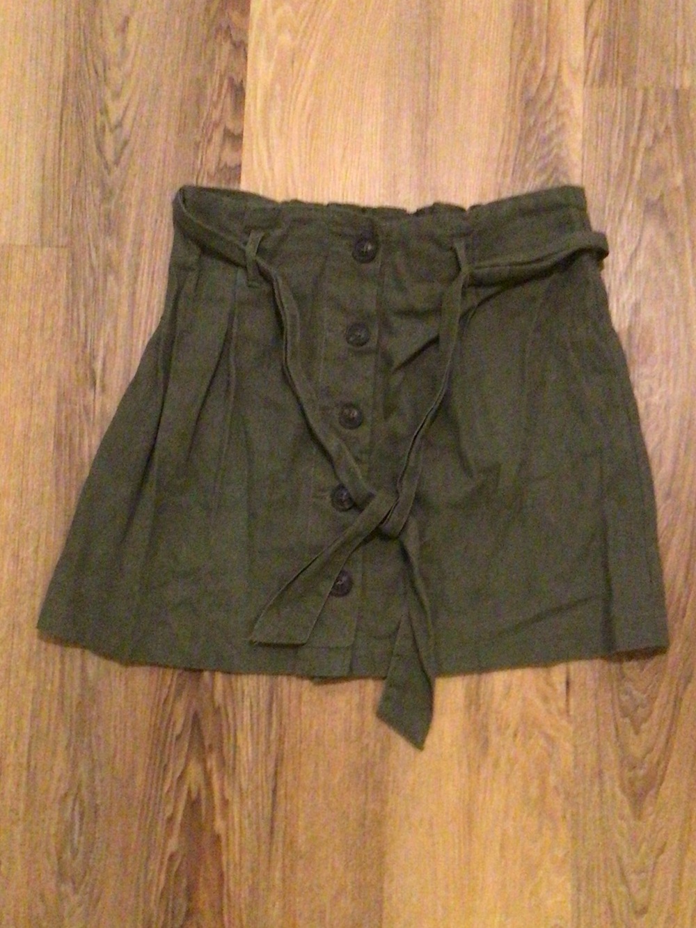 Ci Sono Olive Green Button-Front Mini Skirt with Waist Tie